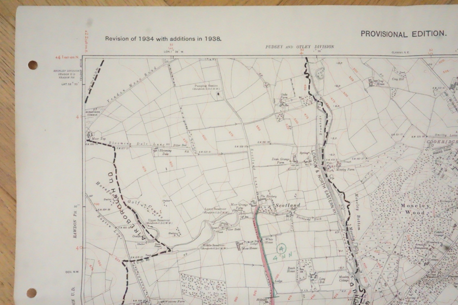 1938 Horsforth Cookridge Yorkshire LNER Railway OS Linen Map Ref 35 *