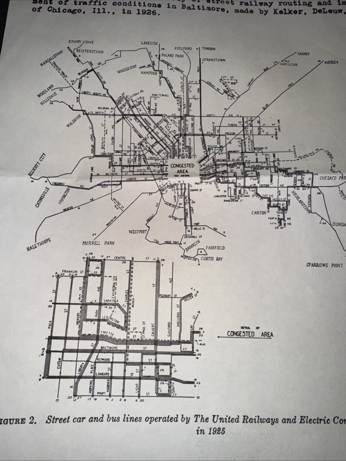 1958 BALTIMORE Survey Of Street Railway Routing &traffic In Baltimore MD