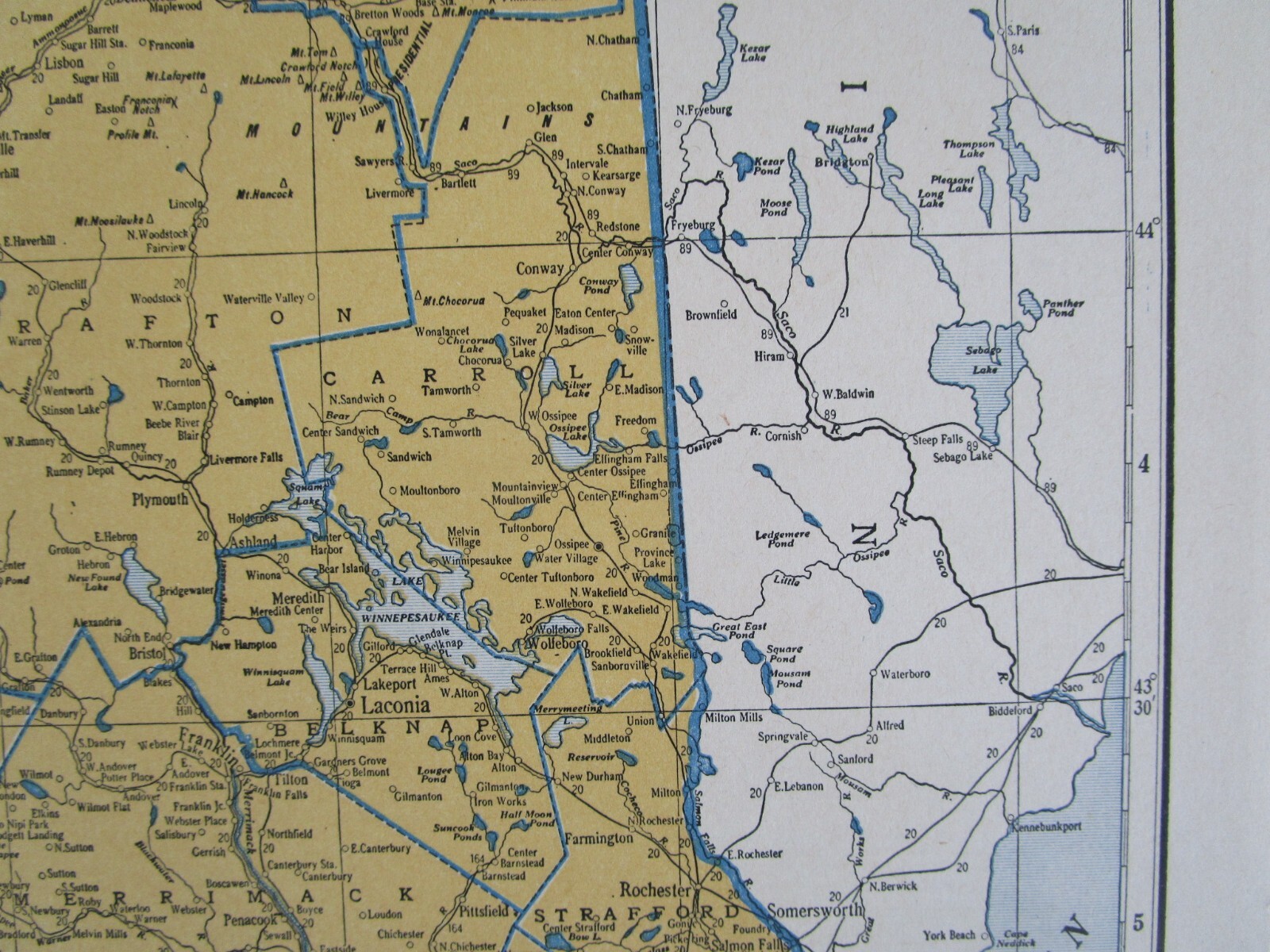 NV NH PRE WWII 1939 NEVADA RAILROAD Map TONAPAH TIDEWATER RR ~or~ NEW HAMPSHIRE