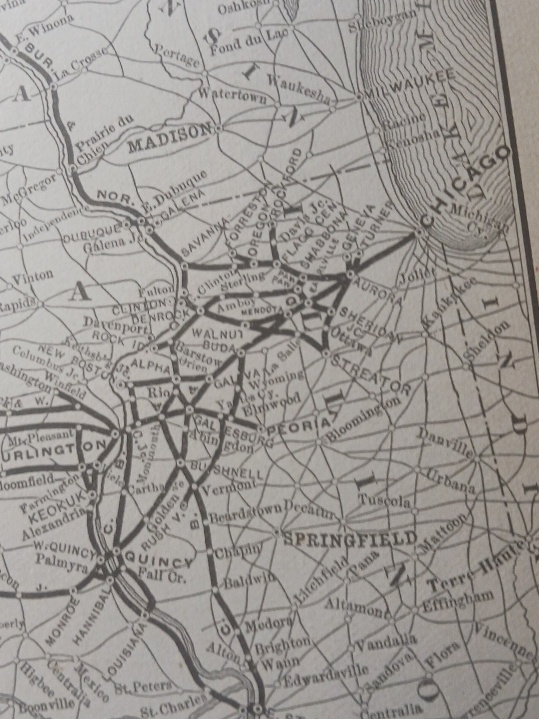 1892 Antique Railroad Map BURLINGTON ROUTE Chicago Burlington & Quincy All Lines