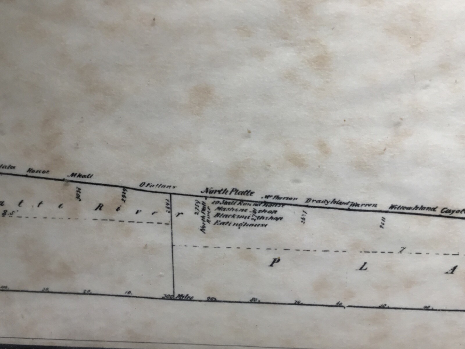 COMMEMORATIVE 1864-1868 UNION PACIFIC RAIL ROAD SURVEYS MAP 16″T x 48″W FRAMED