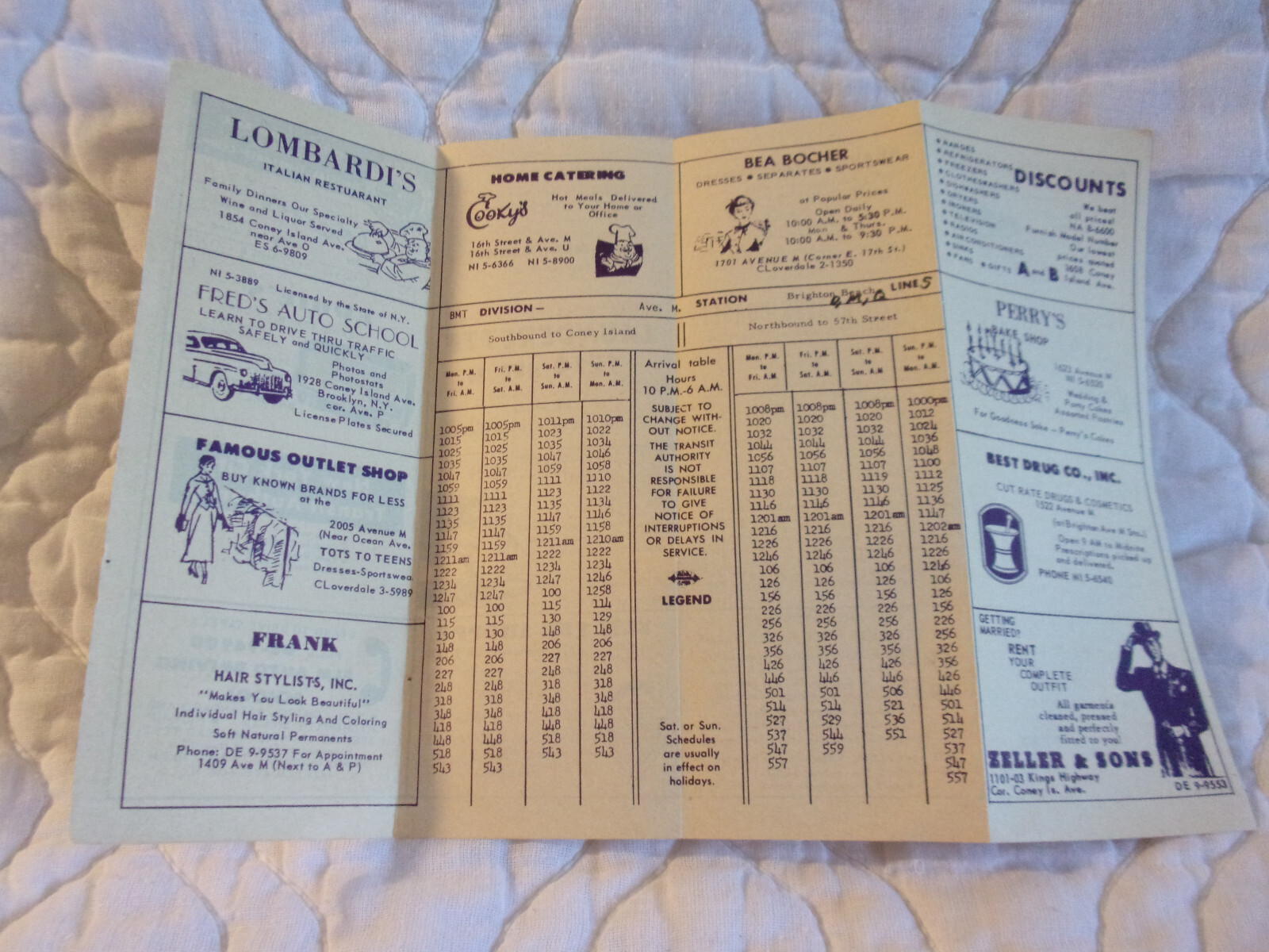 NEW YORK CITY TRANSIT SYSTEM 1948 SUBWAY MAP + BMT TRAIN TIMETABLE 1955 RAILROAD