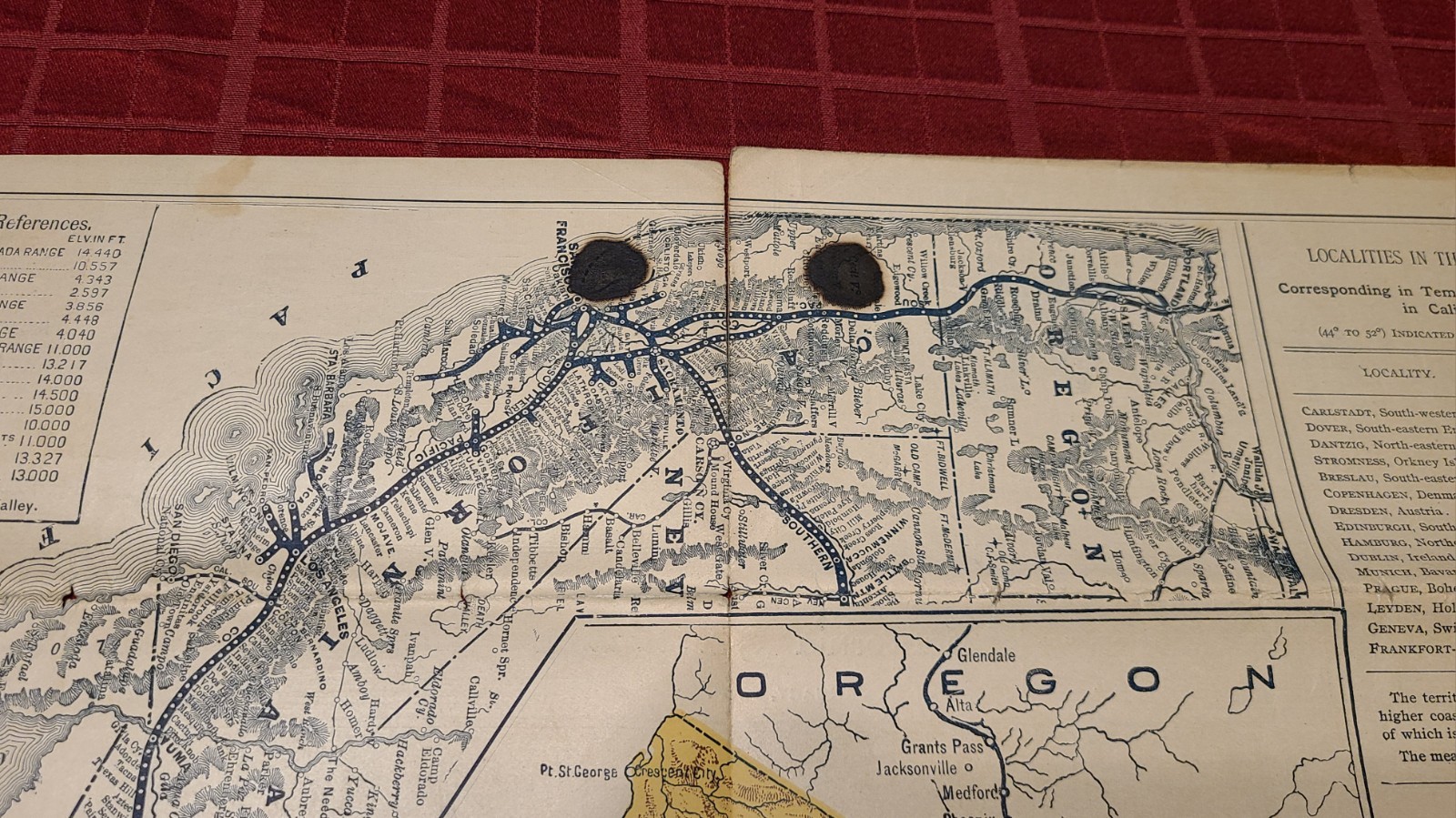 SOUTHERN PACIFIC CO. CLIMATIC MAP CALIFORNIA 1888 SUNSET ROUTE VINTAGE RAILROAD