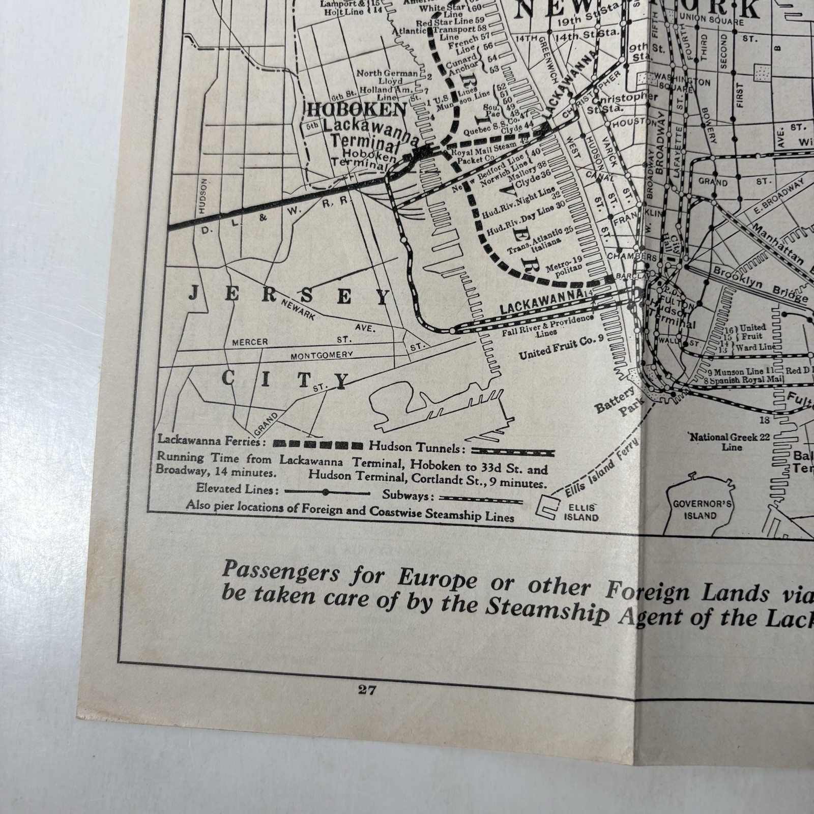 Vintage Nickel Plate Road New York City Railroad Map NYC Steamship Docks Hoboken