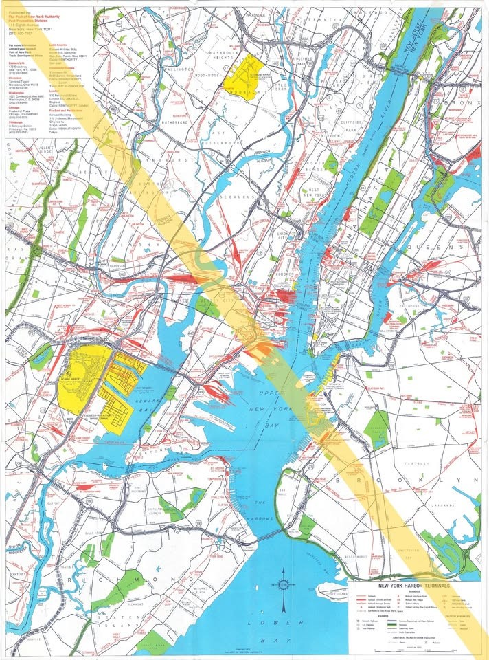 NY NJ Port Authority 1971 pre-Conrail map displaying all railroads by name