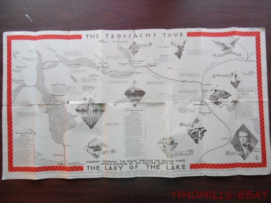 1930 Trossachs Scotland Pictorial Map Timetable Brochure London Midland Scottish