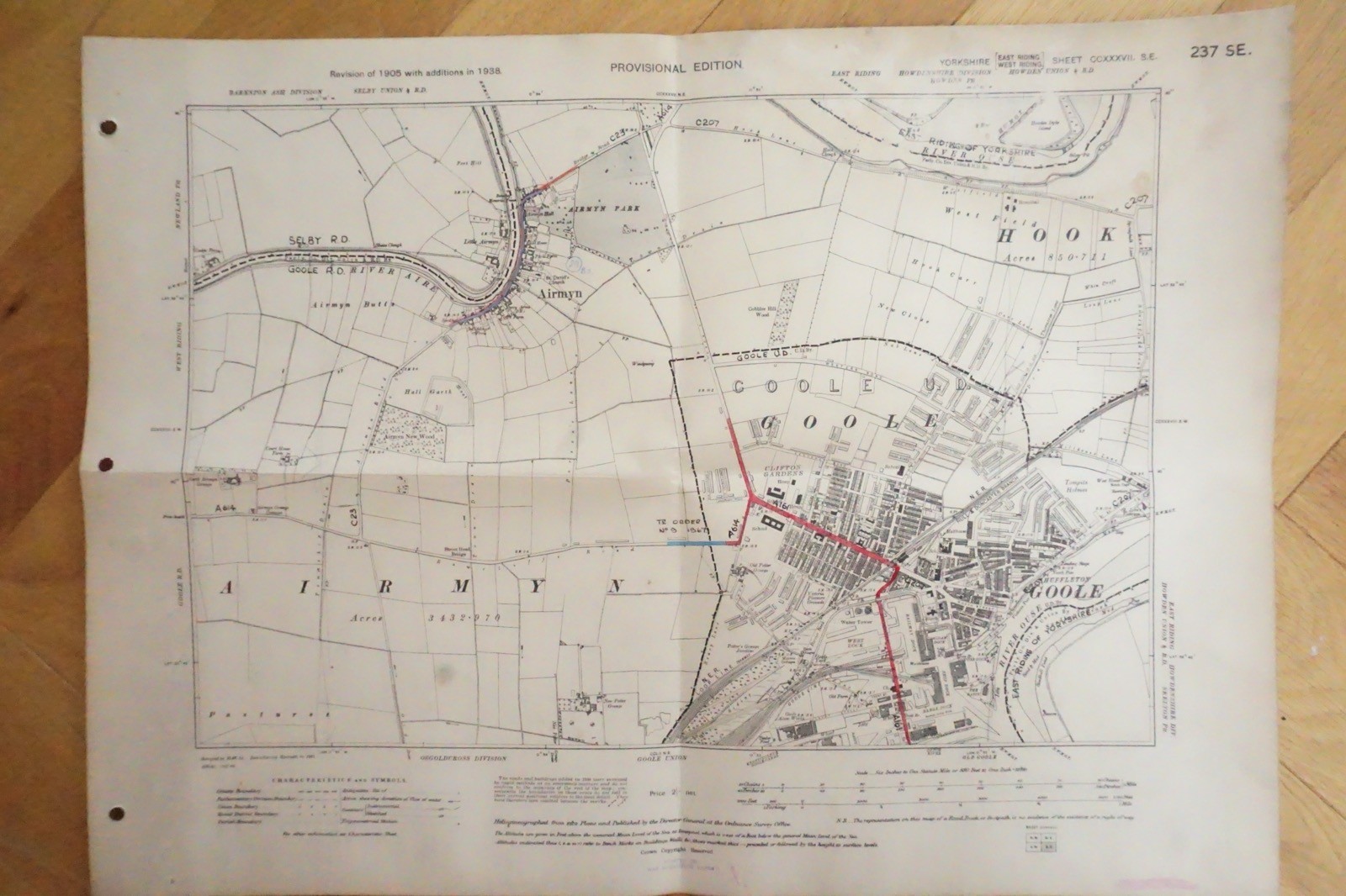 1938 Goole Hook Yorkshire NER Railway OS Linen Map Ref 79 **