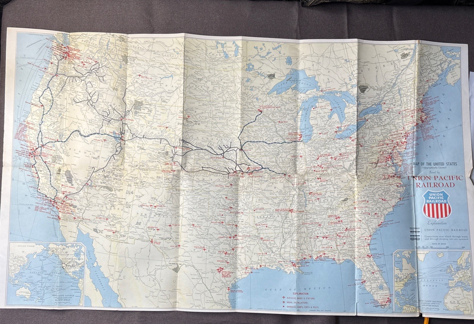 Vintage Union Pacific Railroad Military Map 1950 First Edition