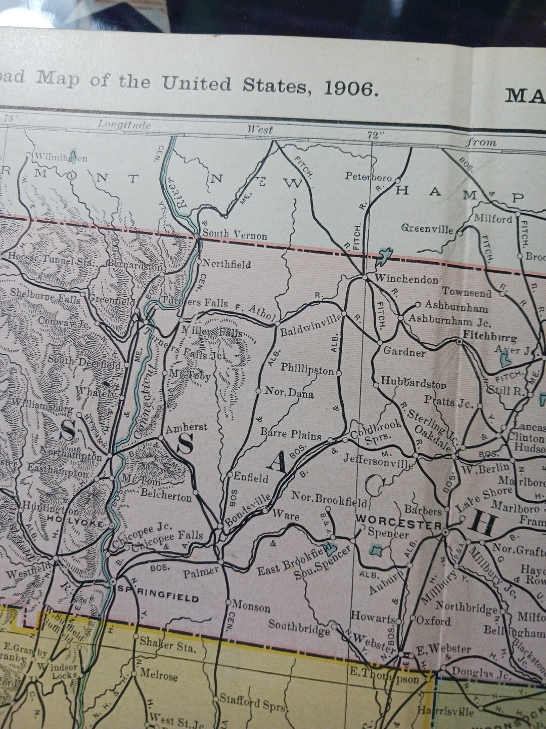 1906 Dated Train Route Map Massachusetts Connecticut all Railroad Lines 11″×9″