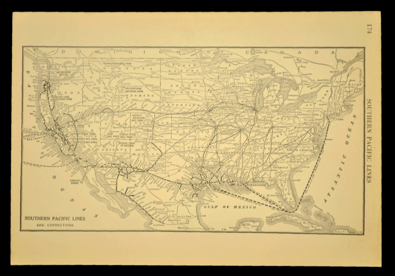 Vintage SOUTHERN PACIFIC Railroad Map Railway Antique 1920s National Parks