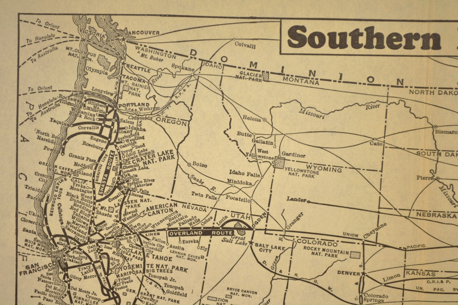 1930 Vintage SOUTHERN PACIFIC Railroad Map Original Railway Map Antique