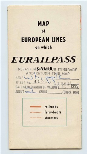 Map of European Lines on Which Eurailpass is Valid 1959 Railroad Ferry Steamers