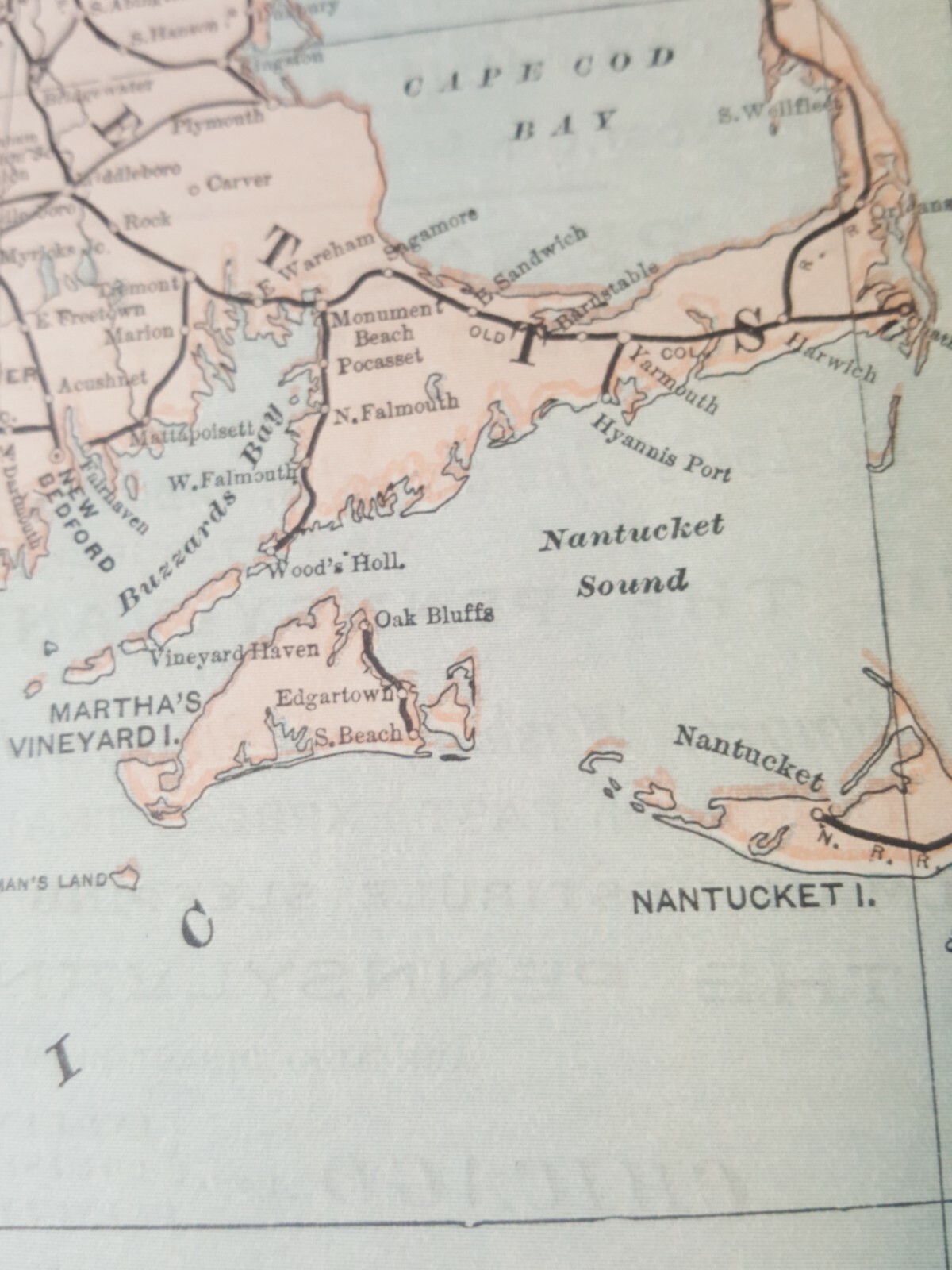 Original 1894 railroad map Drawn by American Bank Note Massachusetts CT RI 9×11″