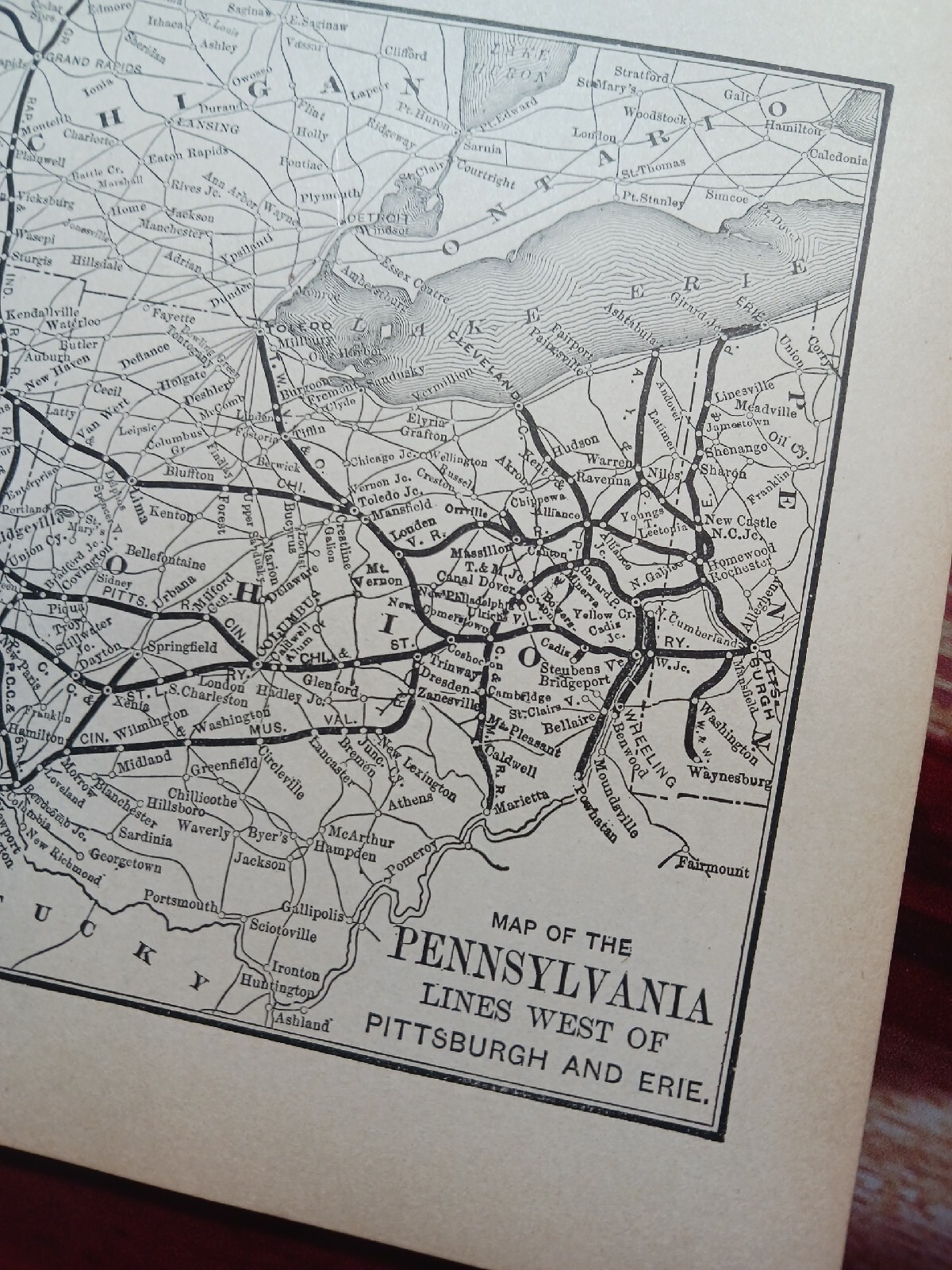 ☆1895 train map PENNSYLVANIA railroad lines west of Pittsburgh route station