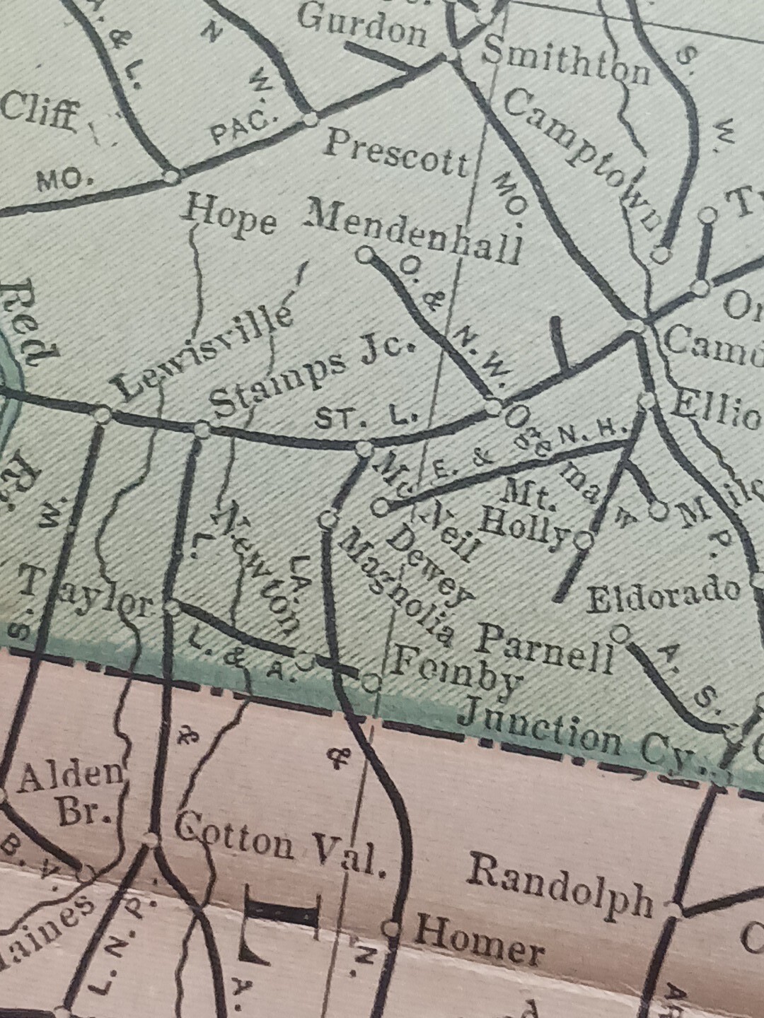 1902 Train Route Map ARKANSAS Mississippi LA all Railroad Lines Stations 11×9″