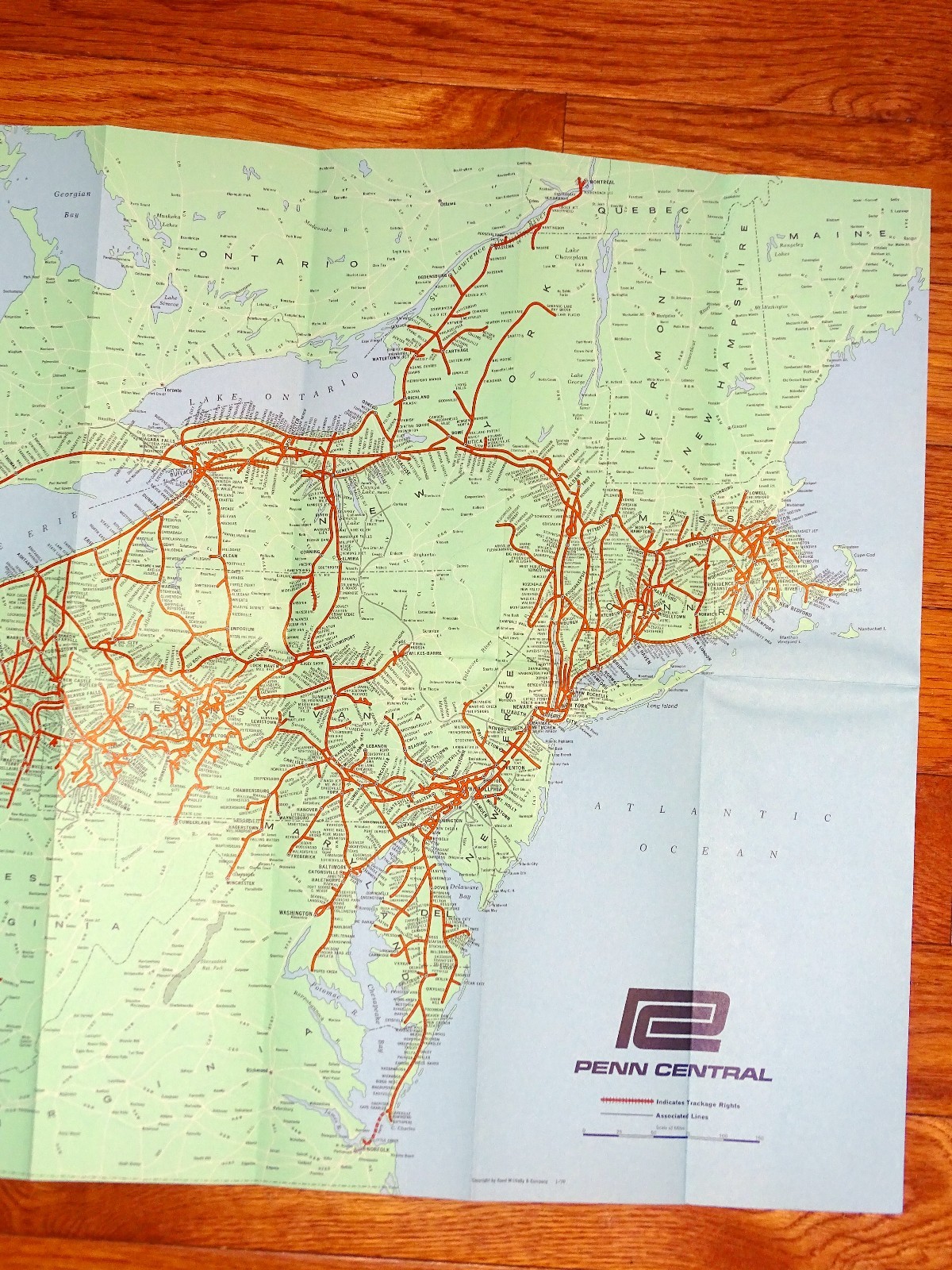 1970 Railroad System Map of Penn Central Transportation Company NOS