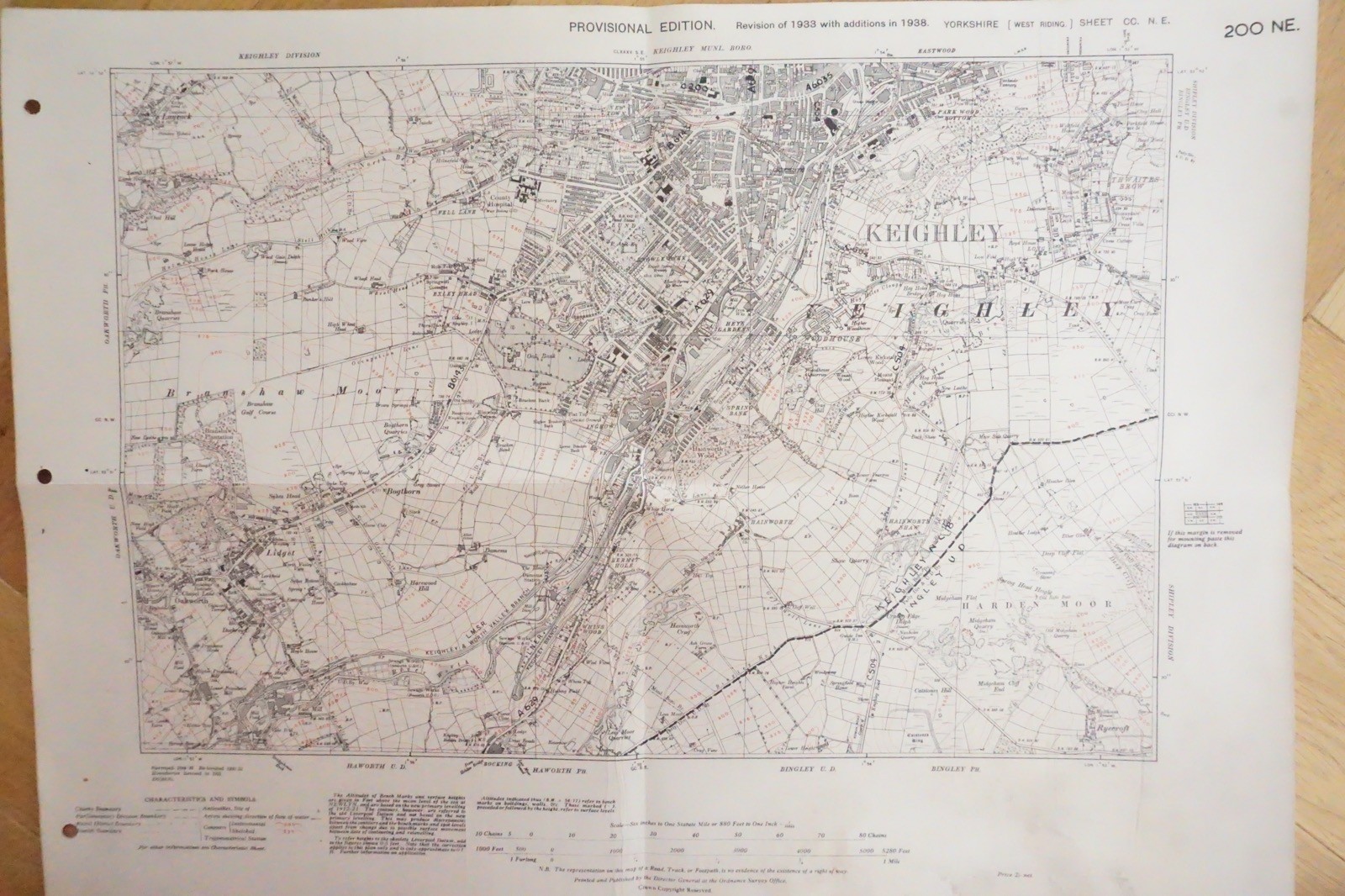1938 Keighley Branshaw Moor Yorkshire LMS Railway OS Linen Map Ref 87**