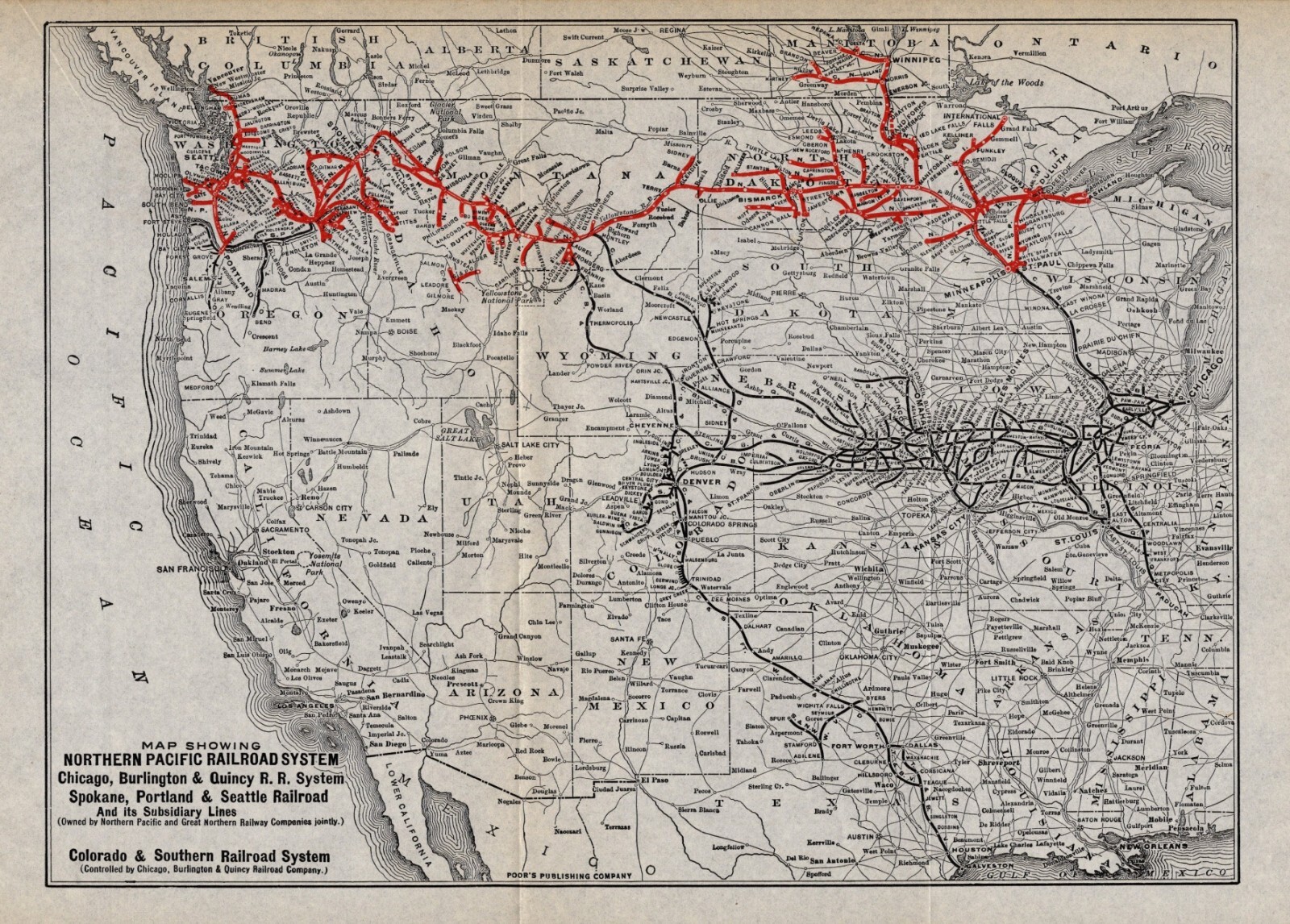 1922 Antique Northern Pacific Railroad Map Spokane Portland Seattle Quincy 1185