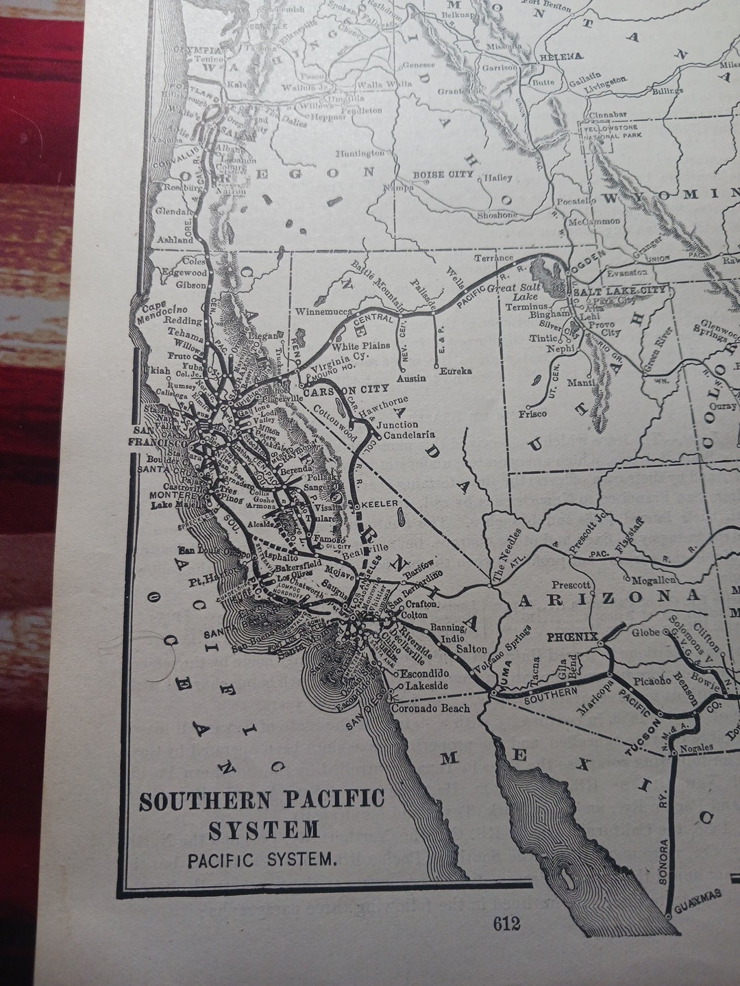 1901 Railway Map SOUTHERN PACIFIC SYSTEM railroad Train Routes California AZ OR