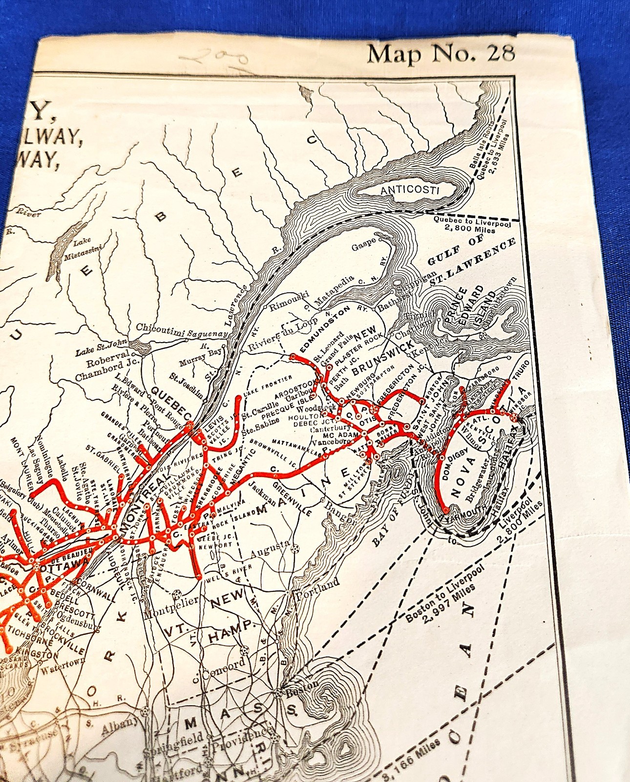 1941 CANADIAN PACIFIC RAILWAY MAP #28 FAIR / POOR CONDITION 20″ X 9″