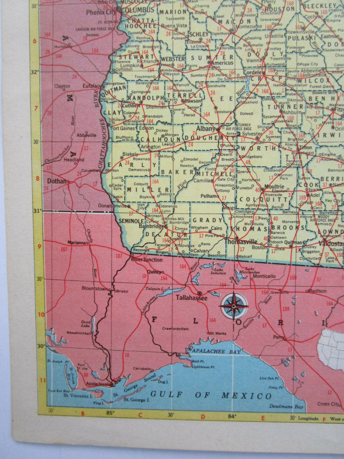 GA FL 1952 GEORGIA RAILROAD Map MILSTEAD RR; BOWDEN RR ~or~ FLORIDA.