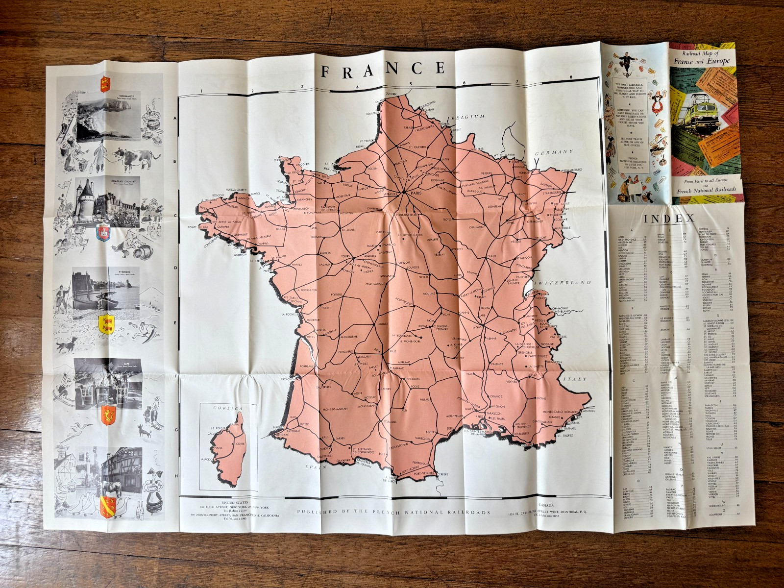 1953 Railroad Map of Europe from Paris via the French National Railroad