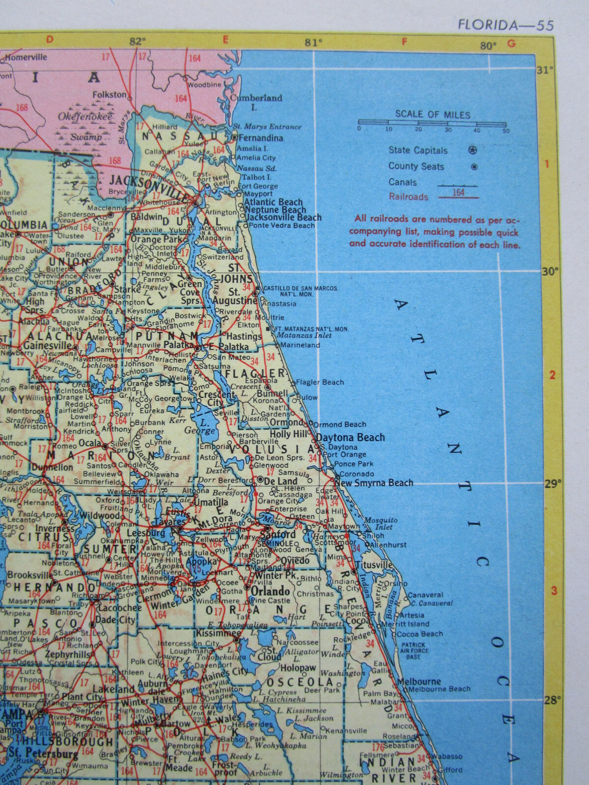 GA FL 1952 GEORGIA RAILROAD Map MILSTEAD RR; BOWDEN RR ~or~ FLORIDA.