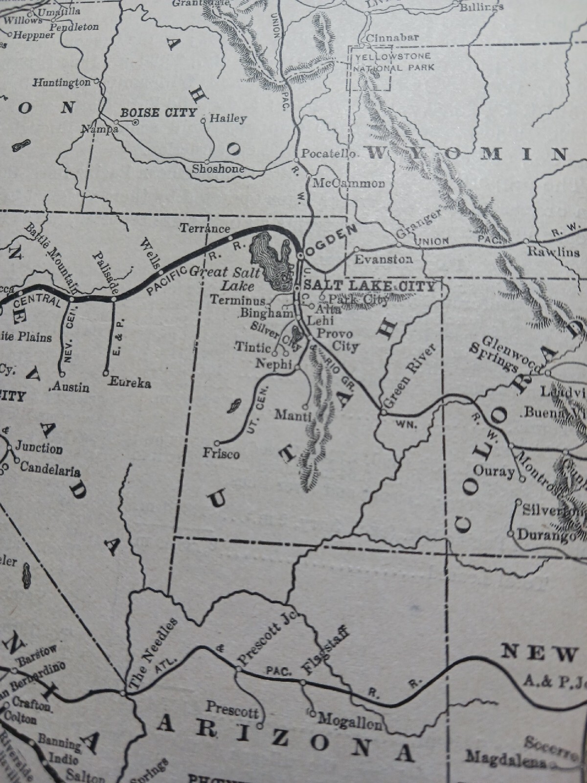 ☆1898 Railroad Map SOUTHERN PACIFIC LINES Pacific System AZ CA NV OR UT Train