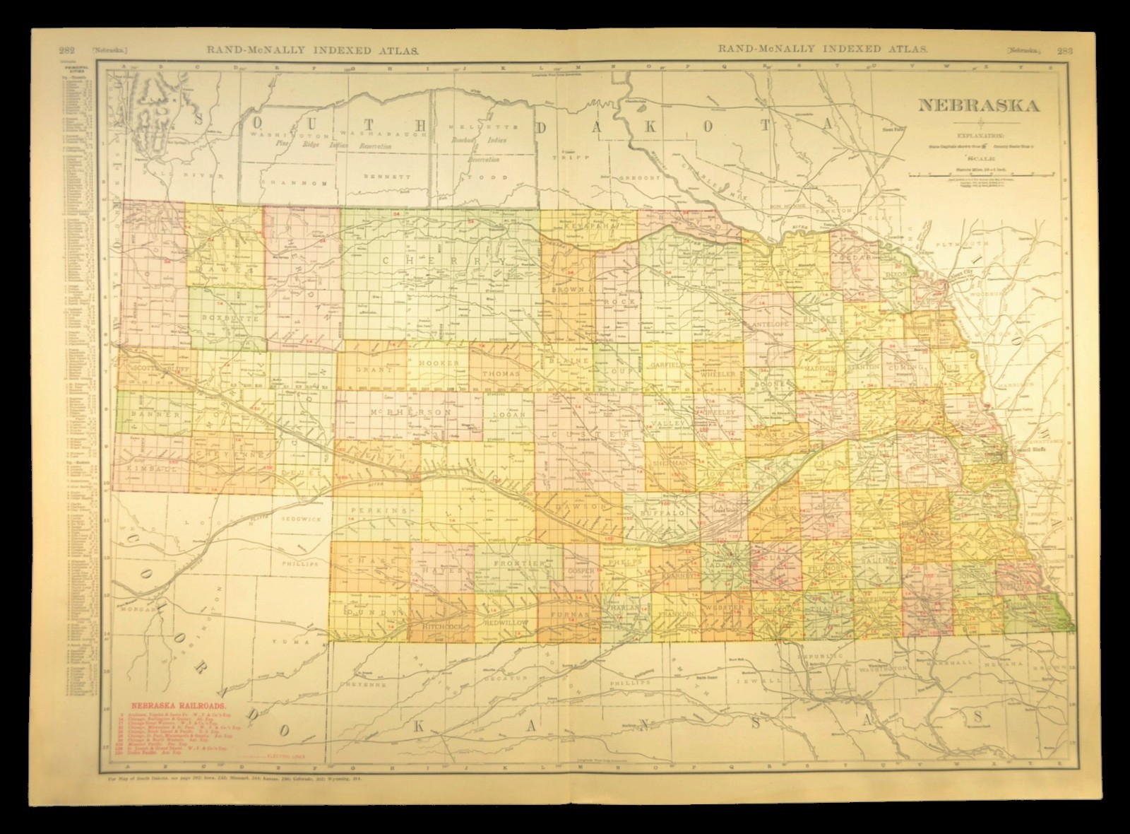 1911 Antique Nebraska Railroad Map ORIGINAL Atlas Map CBQ RR Union Pacific DATED