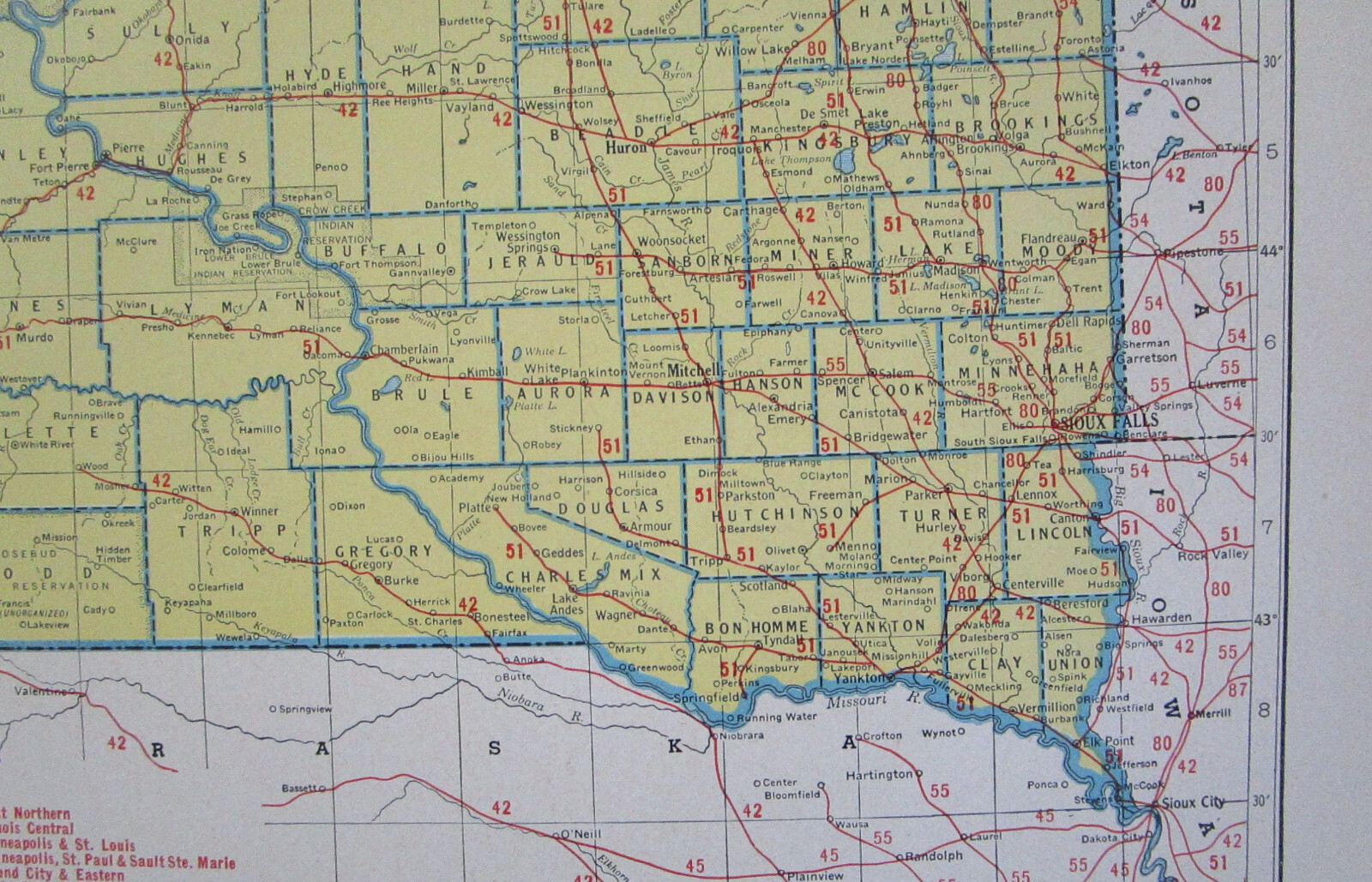 TN SD Vtg 1942 TENNESSEE RAILROAD Map. SMOKY MOUNTAIN RR ~or~ SOUTH DAKOTA