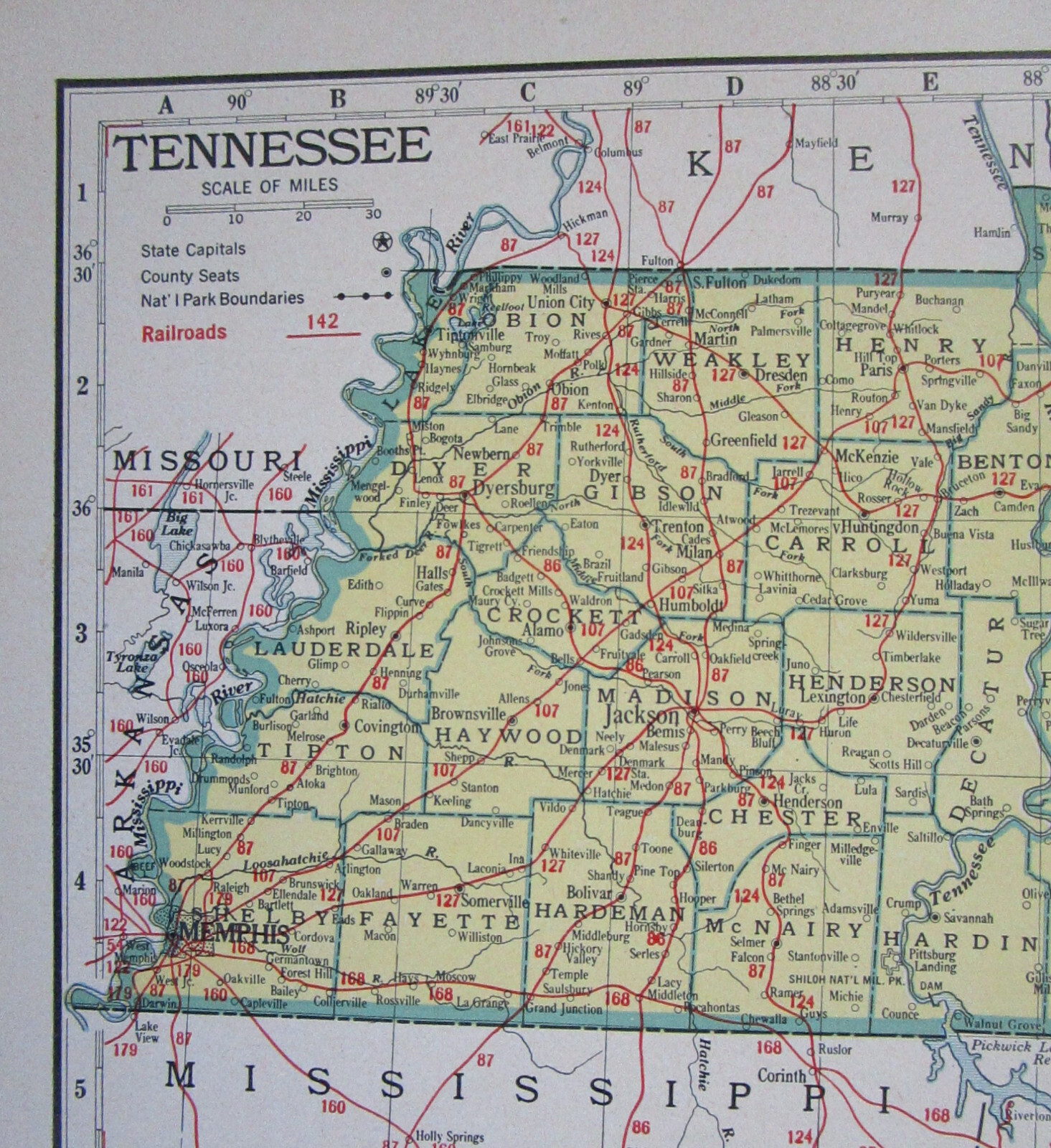 TN SD Vtg 1942 TENNESSEE RAILROAD Map. SMOKY MOUNTAIN RR ~or~ SOUTH DAKOTA