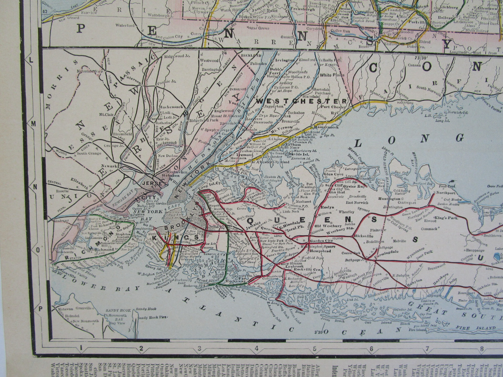 NY 1895 WESTERN NEW YORK Cram RAILROAD Map WELLSVILLE COUDERSPORT PINE CREEK RR