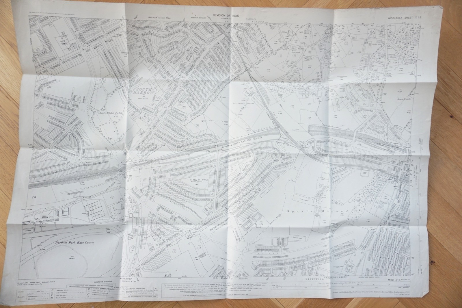 1935 South Harrow Northolt London LNER Railway OS Railway Map