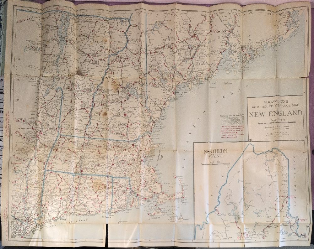 Vintage Hammond’s Auto Route & Distance Map New England Home Insurance Co.