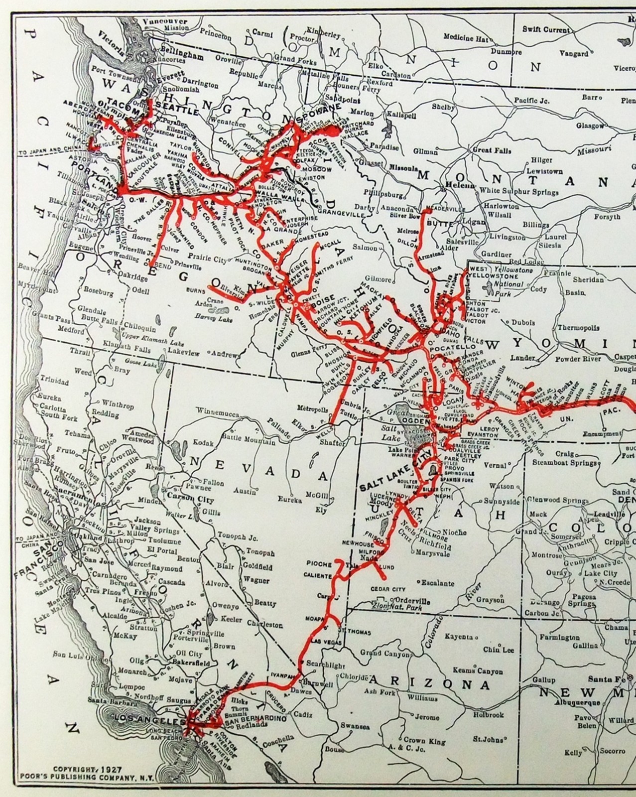 Union Pacific System – Original 1926 Dated Railroad Map. Antique