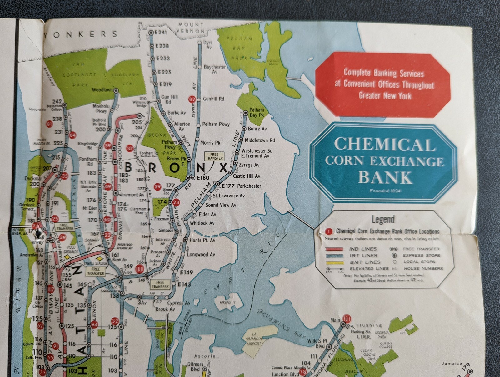 1958 New York City Hagstrom Map Subway IND IRT BMT RR NYC Chemical Corn Exchange
