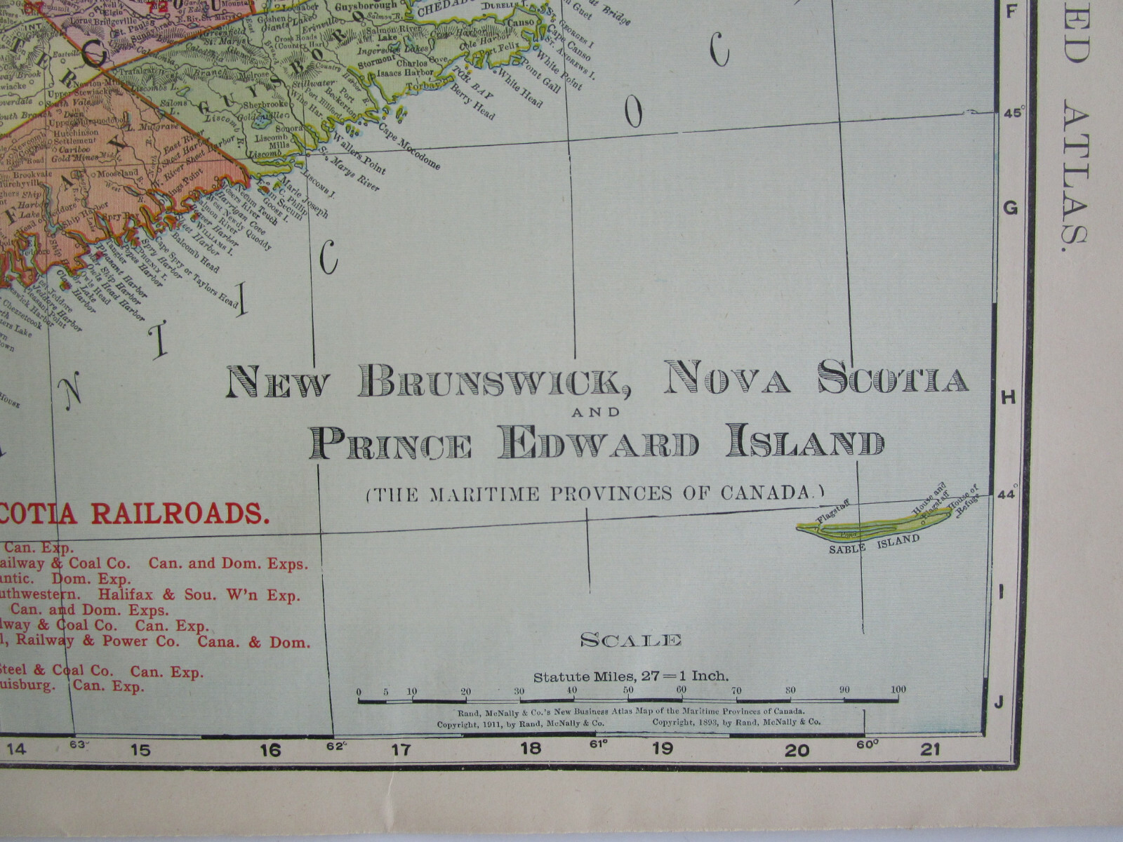 NEW BRUNSWICK NOVA SCOTIA & PRINCE EDWARD ISLAND CANADA 1911 DATED RAILROAD Map