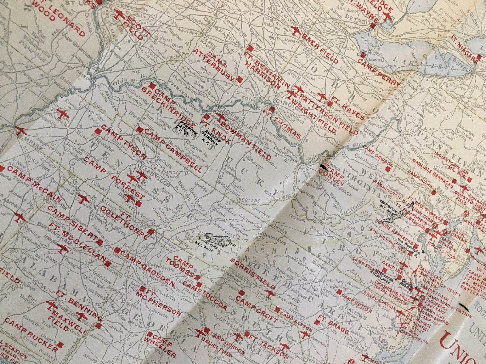 1942 WWII Union Pacific Railroad Military Folding Map of the United States