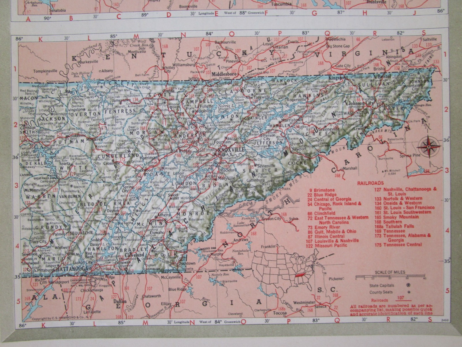 SD TN Vtg 1950 SOUTH DAKOTA RAILROAD Map. CB&Q, C&NW, SOO, GN, IC or TENNESSEE