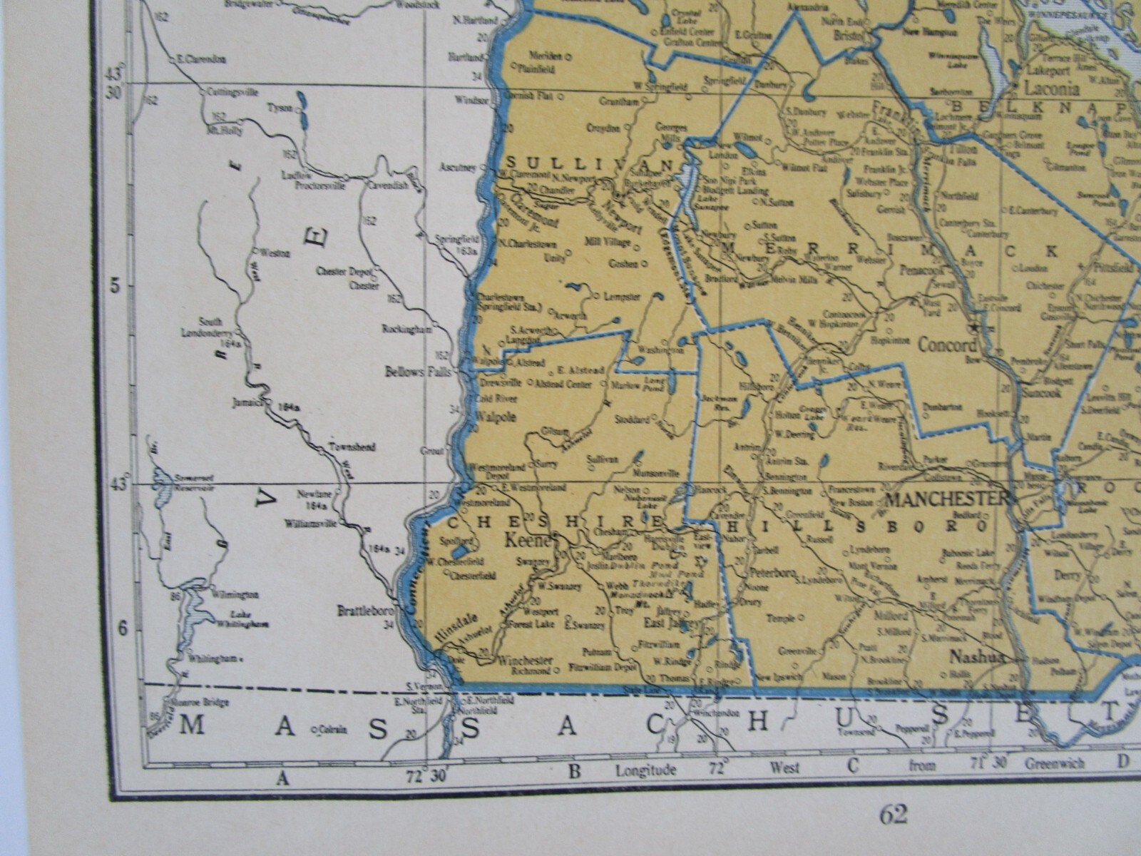 NV NH PRE WWII 1939 NEVADA RAILROAD Map TONAPAH TIDEWATER RR ~or~ NEW HAMPSHIRE