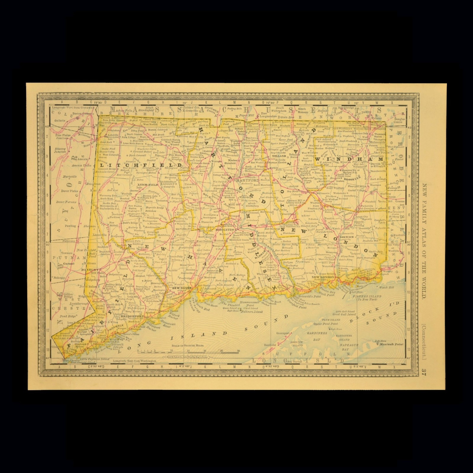 Antique CONNECTICUT Railroad Map NY&NE RR New York & New England RR The Air Line