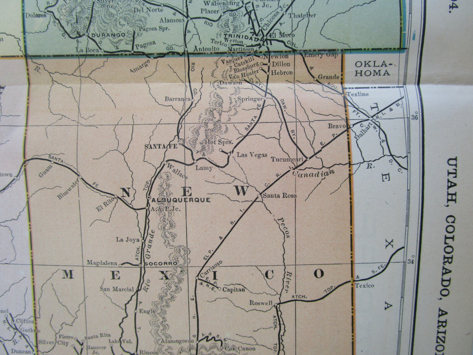 CO UT AZ NM DATED 1904 UTAH, COLORADO, NEW MEXICO, ARIZONA Poor’s Railroad Map