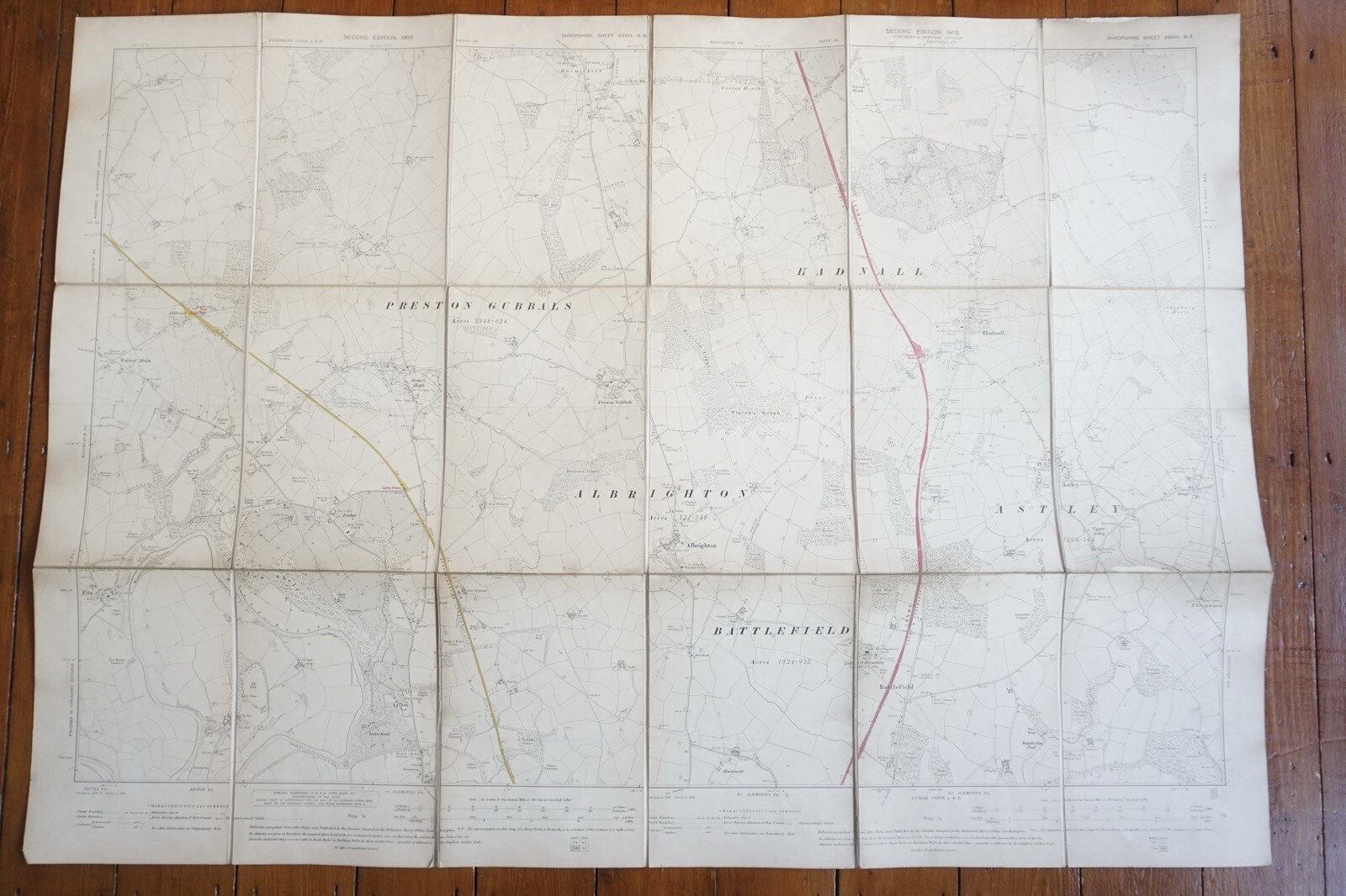 1902 Albrighton Battlefield Hadnall Shropshire Ordance Railway Linen Map