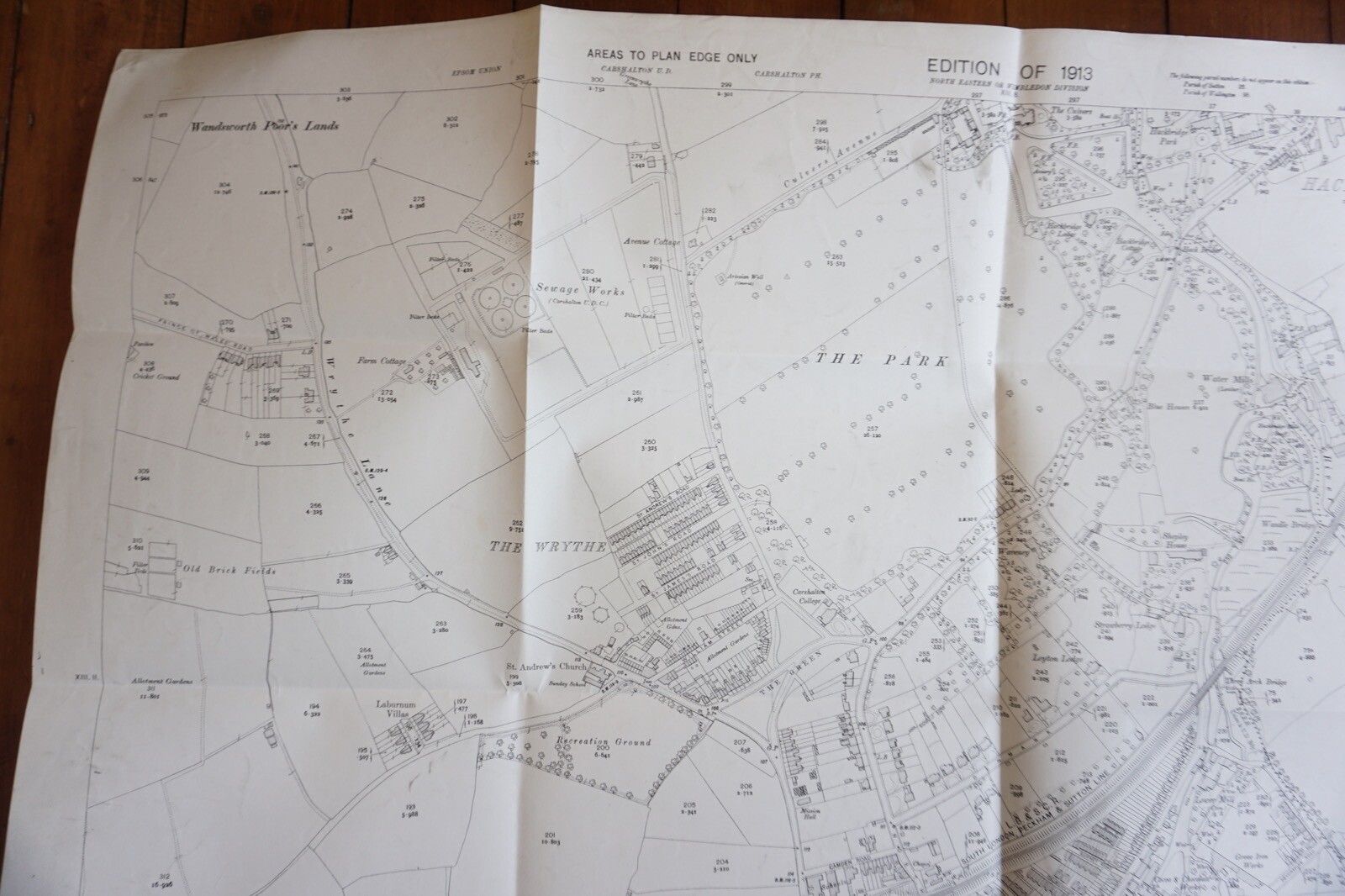 1913 Carshalton South london & Peckham & Sutton OS Railway Map