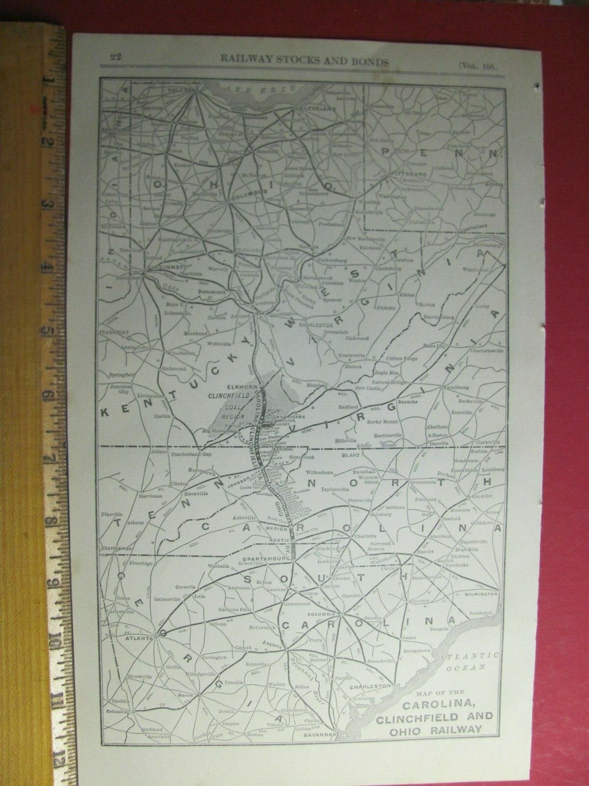 1918 CAROLINA CLINCHFIELD & OHIO RAILROAD SYSTEM MAP CC&O RR HISTORY SC VA WV