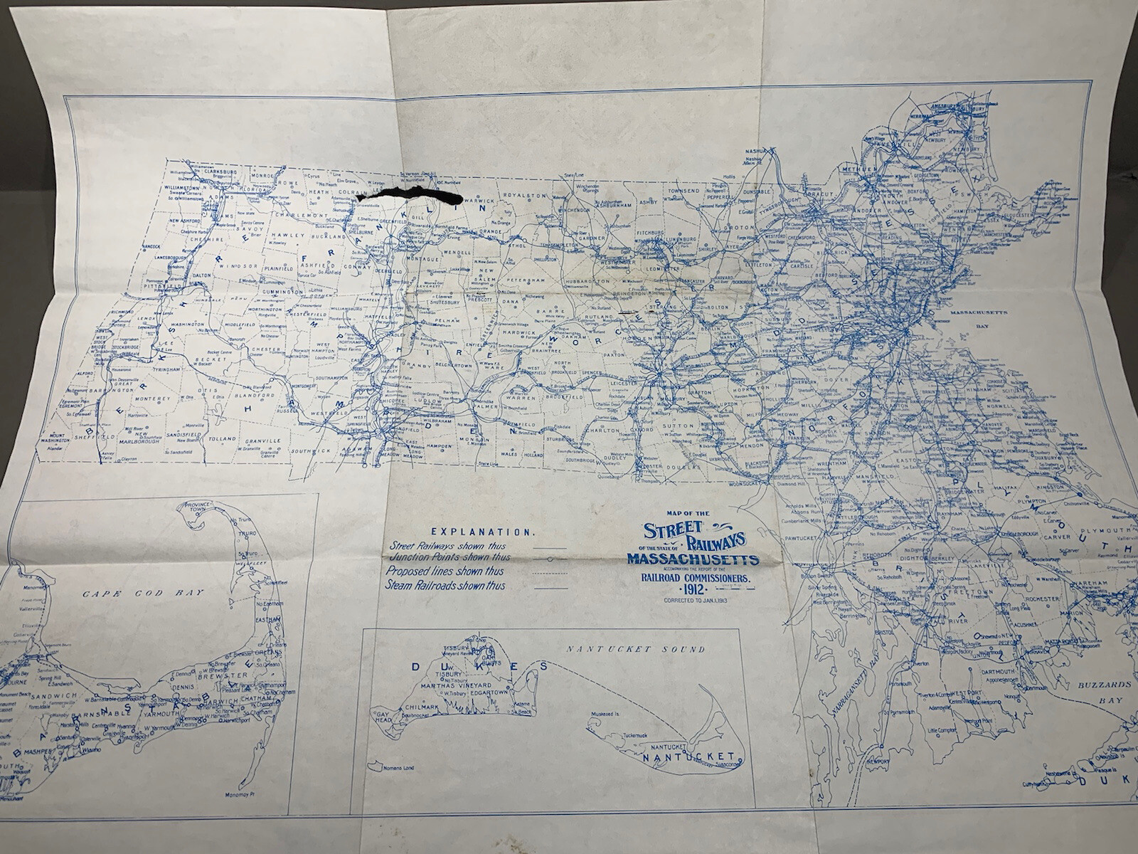 Vintage Street Railways of Massachusetts 1912 Map & Boston Elevated 1915