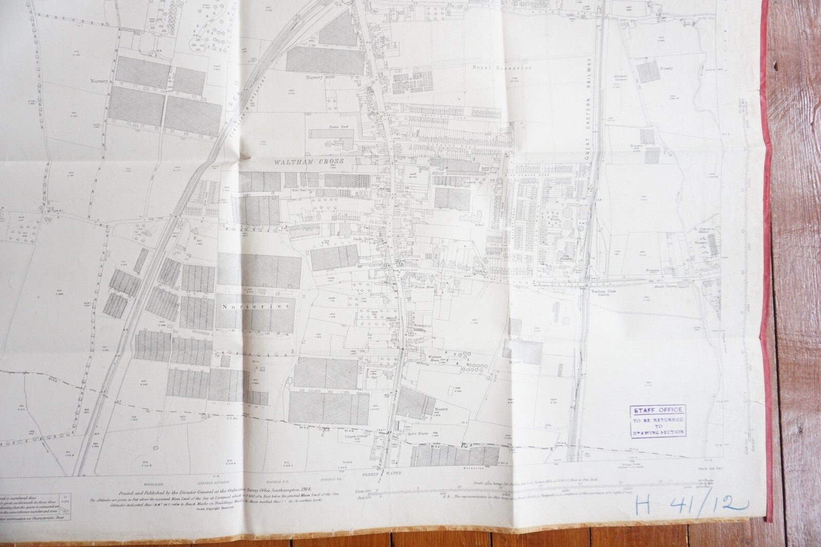 1914 Waltham Cross Tramway GER London OS Railway Map
