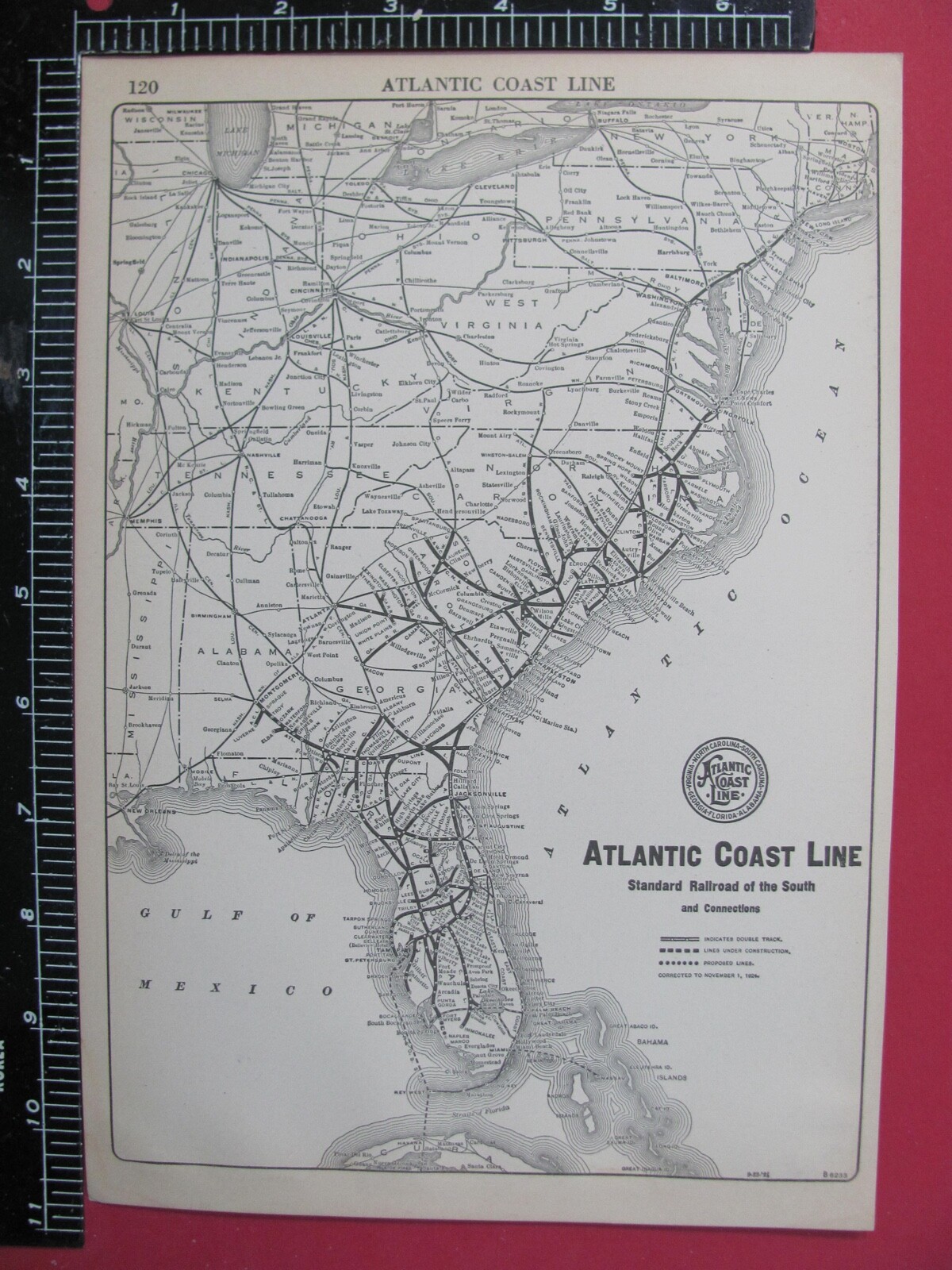 ATLANTIC COAST LINE RAILROAD 1925 SYSTEM MAP ROUTES SHOWING CONNECTING RRs