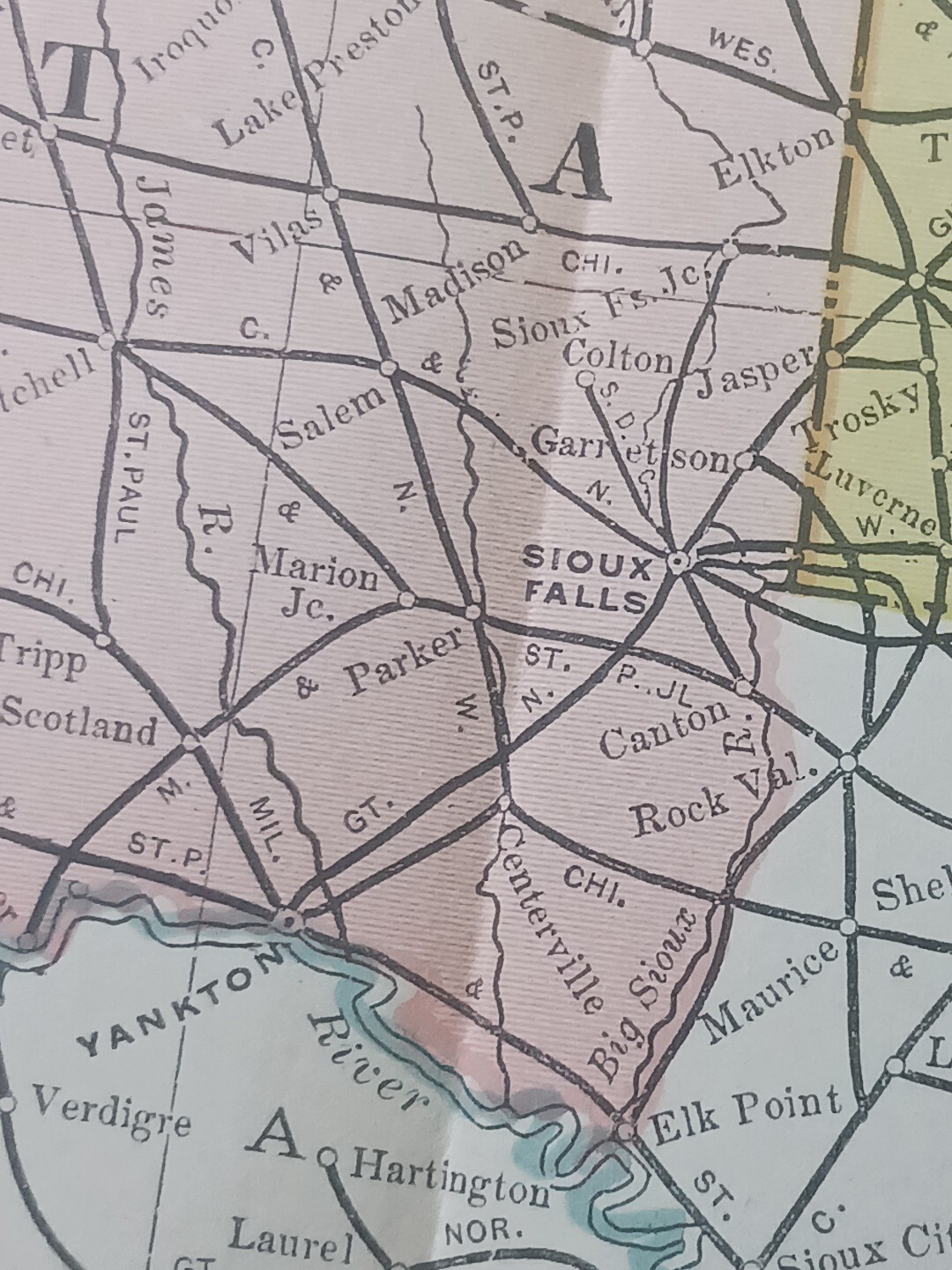 1906 Dated Train Route Map Minnesota Dakotas All Railroad Lines Stations 11″×9″