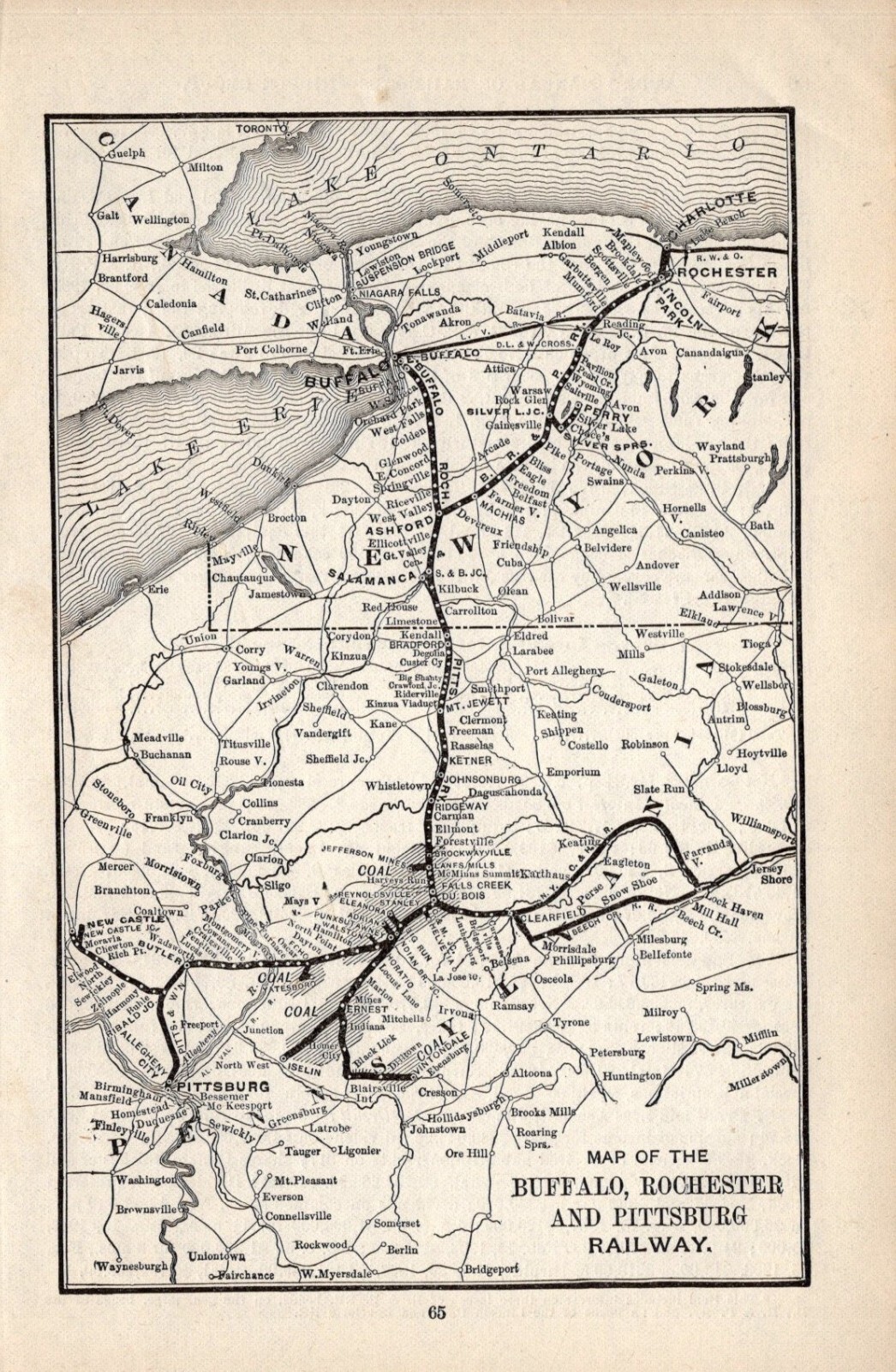 1904 Antique Buffalo, Rochester & Pittsburg Antique Railway Map 1462